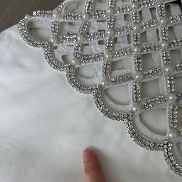 Retrofete SOLENE White Dress Cut Out Pearl Crystal Embellished XS X-SMALL - Picture 9 of 14